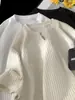 Camiseta Blanca de Cuello en V de Manga Corta para Hombre Verano Textura Suelta Manga Corta Camiseta Estilo Americano Marca de Moda Pesada Adolescente Top
