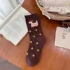 Meias de flanela com estampa de animal de desenho animado youjiaxiu para mulheres, meias de cano médio listradas de cachorro estilo coreano para outono e inverno, meias de algodão sem costura