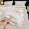 Novo Conjunto de Quatro Peças de Gaze Dupla 100% Algodão de Alta Qualidade com Renda Francesa e Jacquard Espinha de Peixe Lençol de Cama Conjunto de Três Peças