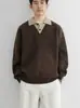 Suéter Falso Duas Peças Estilo Old Money Masculino Outono Inverno Nova Marca Tendência Quente Gola Lapela Tricô Peso Pesado Par Camisa Jaqueta