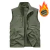Colete grande de dupla face com forro de fleece para homens, colete de trabalho para atividades ao ar livre, jaqueta quente sem mangas para primavera e outono, colete masculino