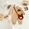 Mameluco de Oso Súper Lindo para Bebé Otoño Estilo Coreano Ropa Casual de Manga Larga para Niños Bebés para Salir y Ropa para Trepar con Bolsa