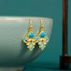 Aretes Esmaltados Estilo Clásico Chino Original Nuevo Chino Candado de Longevidad Chapado en Oro para Mujer, Aretes de Moda Nacional y Elegantes