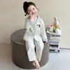 Pijama de Primavera para Niñas Modal Estampado de Gatos Ropa de Casa Primavera y Otoño Ropa de Aire Acondicionado Primavera y Verano para Niñas Conjunto de Primavera para Niñas
