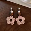 Brincos Estilo Étnico Agulha de Prata com Contas de Madeira Retrô e Flores de Resina, Brincos Leves de Luxo de Alta Qualidade, Brincos Personalizados Estilo Festa para Mulheres