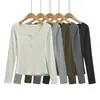 2652-26 Outono Europeu e Americano Slim Fit Retrô Ombro Padrão Gola Henley Botão Básico Bolso Pequeno Manga Longa Pulôver Camiseta