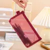 Bolsa de papelería con cremallera para estudiantes, procesada y personalizada, bolsa de almacenamiento de malla de nailon transparente, bolsa para lápices estéreo A6 de gran capacidad