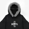 Y2K Ropa exterior de comercio exterior europeo y americano de manga larga con cuello de pelo, jersey con estampado de cruz, sudadera con capucha perforada, corte holgado