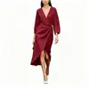 Vestido cruzado de moda para mujer transfronterizo con escote en V y cintura de corbata, de longitud media, con abertura, mangas tres cuartos, multicolor, estilo básico elegante