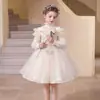 Vestido Formal de Niña Transfronterizo Otoño Invierno Manga Larga Malla Falda Abullonada Temperamento de Gama Alta Vestido de Dama de Honor Boda Vestido de Princesa para Banquete