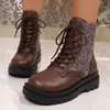 Botas de Tobillo Estilo Europeo con Lentejuelas, Punta Redonda, Cordones, Plataforma Nueva 2025, Cuña, Adelgazantes, Otoño, Transfronterizas, Tallas Grandes, Suela Gruesa, Botas Martin para Mujer