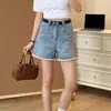 Shorts Jeans com Barra de Renda para Mulheres, Novo Estilo de Verão, Tamanho Grande, Shorts de Cintura Alta A-Line Wide-Leg Emagrecedores para Figuras em Formato de Pera