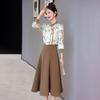 Nuevo Traje Chinoiserie para Mujer 2025 Otoño Nuevo Moda Elegante Retro Elegante Estampado Top con Botones Falda Línea A