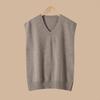 Chaleco de Punto con Cuello en V de Lana Pura para Otoño e Invierno, Nuevo, Color Sólido Suave, Chaleco sin Mangas para Poner Encima, Top