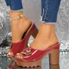 Sandalias de Tacón Alto de Gran Tamaño para Mujer para Comercio Exterior Transfronterizo Verano 2026 Nuevo Estilo Europeo y Americano Sandalias de Tacón Grueso de Moda para Exteriores