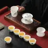 Moda Nacional China Dehua Mate Jade Gordo Porcelana Blanca Traje Hogar de Gama Alta Tapa Tazón Caja de Regalo Traje Taza de Degustación Imprimible