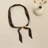 Colar Lenço de Seda com Contas de Bolinhas para Mulheres, Design Único, Gargantilha de Tecido Ajustável, Lenço de Pescoço, Acessório de Roupa