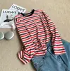 Camiseta de Manga Larga a Rayas Rojas Estilo Retro Coreano con Caída Estilo Americano, Estilo Perezoso, Adelgazante, Versátil, Bloqueo de Color, Camisa Transpirable con Protección Solar para Aire Acondicionado