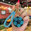 Chaveiro de futebol com um lado cravejado de diamantes, acessório para fã de moda coreana, pingente versátil de bolsa para casal, luxo leve