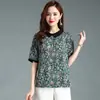 Moda Verão 2025 para Mães: Camisa Elegante com Estampa Floral Ampla, Blusa Moderna de Seda Falsa com Manga Média para Mulheres de Meia-Idade e Idosas