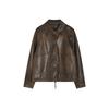 Shengdu26 Colección Primavera Nueva Estilo Hong Kong Retro Casual Desgastado Estilo Melard Motocicleta Versátil Cordón Chaqueta de PU