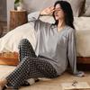 Pijama de Outono para Mulheres Fio Modal Algodão Colorido Calça de Manga Longa Primavera e Outono Roupa Casual para Casa Terno Respirável Amigo da Pele