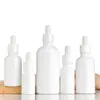 Botella de vidrio para aceites esenciales, botella cuentagotas blanca mate, botella de relleno cosmético esmerilada de color spray de 30 ml, botella vacía pequeña portátil para viajes
