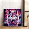 Kit de pintura de diamantes DIY 5D con diseño de lobo en color, gran oferta transfronteriza, bordado de diamantes, decoración de pared para entrada