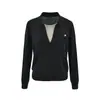 Elegante suéter de punto de imitación dos piezas con cuello camisero para mujer, de manga larga, otoño, de alta gama, adelgazante, top con cuello polo, suéter básico
