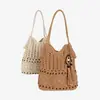 Nova bolsa feminina de crochê em fio de algodão, estilo casual, de ombro único, com design vazado, grande capacidade, perfeita para férias e a praia, uma bolsa versátil