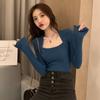 Hilo de núcleo/camisa básica de moda otoño e invierno ropa de mujer cuello U sexy estilo occidental todo partido color liso tejido una pieza entrega comercio exterior