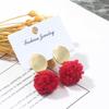 [Colección Roja] Pendientes rojos cálidos de moda estilo coreano simples versátiles pendientes largos de bola de pelo tela cristal