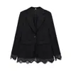 Fábrica de Ropa para Mujer Transfronteriza Venta al por Mayor 2026 Nuevo Estilo Europeo y Americano Sencillo Versátil Color Sólido Blazer con Adorno de Encaje