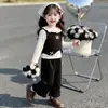 Conjunto de Camisola de Manga Larga, Pantalones Acampanados de Manga Larga y Chaleco Elegante para Niñas, Moda para Bebés, Estilo Coreano, Conjunto de Tres Piezas
