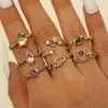 Anel Aberto Ajustável de Flor de Zircônia Colorida Estilo Ins de Luxo Leve Transfronteiriço Desenho Animado Anel para Dedo Indicador da Princesa para Mulheres Cobre
