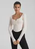 Ropa de Yoga Tops con Almohadillas en el Pecho para Mujer Otoño e Invierno Nueva Camisetas Deportivas para Correr de Manga Larga con Cuello Halter Ajustadas Ropa de Fitness para Salir
