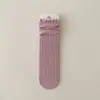 Calcetines de Punto de Canalé de Doble Aguja para Niños de Primavera y Otoño con Encaje de Volantes Calcetines Sueltos Retro de Algodón Peinado Estilo Coreano