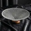 Prato de Frutas de Vidro Levemente Luxuoso para Uso Doméstico na Sala de Estar, Prato de Frutas Transparente com Pés Altos e Padrão de Diamante, Prato para Lanches e Frutas Secas, Prato Criativo para Sobremesas