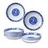 Plato de porcelana azul y blanco plato casero para saltear plato para verduras de color bajo vidriado plato para frutas 7 pulgadas 8 pulgadas plato para arroz plato cuadrado