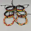 Pulseira Jamaicana Ajustável em Bloqueio de Cores Vermelho, Amarelo e Verde Couro Trançado, Popular Street Dance Dopamina Conjunto de Seis Peças