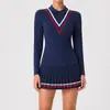 Roupa Esportiva Nova Transfronteiriça Feminina Falsa Duas Peças Camisa Polo Manga Longa Secagem Rápida Corrida Fitness Meia Saia Roupa de Tênis