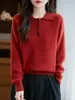 Suéter de Lana 100% Peso Pesado Suéter de Lana Polo Engrosado para Mujer Tres Botones Retro Holgado Versátil Top
