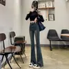Calça Flare Cinza Cimento Primavera e Outono Novo Vintage plus size gordinha Cintura Alta Emagrecimento Barra até o Chão Micro Flare Jeans para Mulheres