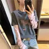 Camiseta cepillada con estampado de poni, estilo dos piezas falsas, para mujer, estilo europeo, nueva moda invierno 2025, camiseta básica europea para mujer, moderna
