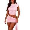 Nuevo Conjunto Casual de Verano 2025 para Mujer: Crop Top sin Mangas de Cuello Redondo con Falda de Atar, Color Sólido, Corte Ajustado