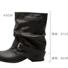 Botas de Moda ~ Botas de Vaquero con Plataforma Interior para Mujer Otoño 2025 Botas para Pantalones Plisados Botas Retro