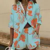 2025 Verano Oriental de Amazon Nuevo Moda Casual Europea y Americana para Mujer Top Estampado Reductor de Edad y Conjunto de Dos Piezas de Shorts