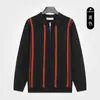 Suéter Polo Rayado Estilo Old Money para Hombre, Suéter de Punto con Media Cremallera y Cuello Camisero para Hombre, Top Casual de Manga Larga para el Trabajo