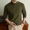 Yingao Estilo Old Money Moletom Masculino com Zíper Meio e Gola Alta Outono Inverno Novo Cor Lisa Manga Longa Casual Camada Base Top Masculino