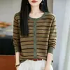 Cardigan de Tricô Jacquard Fair Isle Retrô para Mulheres, Gola Redonda, Casaco Suéter de Botão Único, Peça Superior Quente Solta para Primavera e Outono